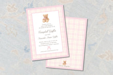 Load image into Gallery viewer, Personalized Pink Bear Baby Shower Invitation | Preppy Plaid Girl Invite | Polo Style
