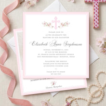 Load image into Gallery viewer, Girl Baptism Invitation | Pink Floral Cross Christening Invite
