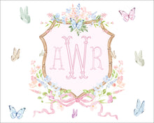 Load image into Gallery viewer, Personalized Watercolor Baby Crest | Butterfly Nursery Monogram Print
