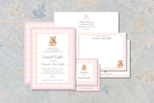 Load image into Gallery viewer, Personalized Pink Bear Baby Shower Invitation | Preppy Plaid Girl Invite | Polo Style
