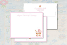 Load image into Gallery viewer, Personalized Baby Girl Stationery | Pink Stroller Note Cards
