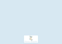 Load image into Gallery viewer, Blue Baby's First Christmas Card, back of card with Honey Bespoke logo
