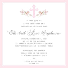 Load image into Gallery viewer, Girl Baptism Invitation | Pink Floral Cross Christening Invite
