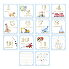 Load image into Gallery viewer, Baby Boy Milestone Cards | Watercolor Boy Favorite things Monthly Milestone Cards
