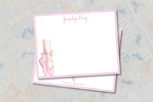 Load image into Gallery viewer, Personalized Ballet Stationery | Pink Pointe Shoes Flat Note Cards
