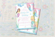 Load image into Gallery viewer, Mermaid Girl Birthday Invitation | Watercolor Ocean Part Invite | Printed or Digital
