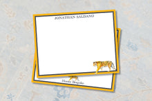 Load image into Gallery viewer, a blank note card with a tiger illustration on it, placed on a patterned surface.
