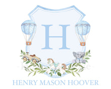 Load image into Gallery viewer, Personalized Baby Boy Nursery Crest | Watercolor Monogram Print | Preppy Nursery Wall Art
