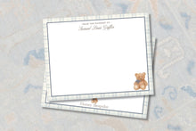 Load image into Gallery viewer, Teddy Bear Baby Shower Thank You Cards | Preppy Blue Plaid | Personalized
