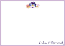 Load image into Gallery viewer, Personalized Pansy Stationery | Watercolor Floral Notecards | Purple Thank You Cards
