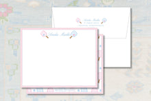 Load image into Gallery viewer, Personalized Pickleball Stationery Set | Pink Blue Paddles Note Cards
