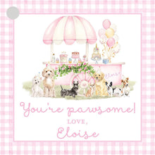 Load image into Gallery viewer, Pink Puppy Party Tags | Lets Pawty Stickers | Gingham Birthday
