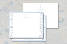 Load image into Gallery viewer, Baptism Thank You Cards | Boy Watercolor Floral Cross | Personalized
