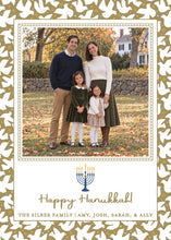 Load image into Gallery viewer, Gold Dove Hanukkah Card, front of 5x7 vertical photo card
