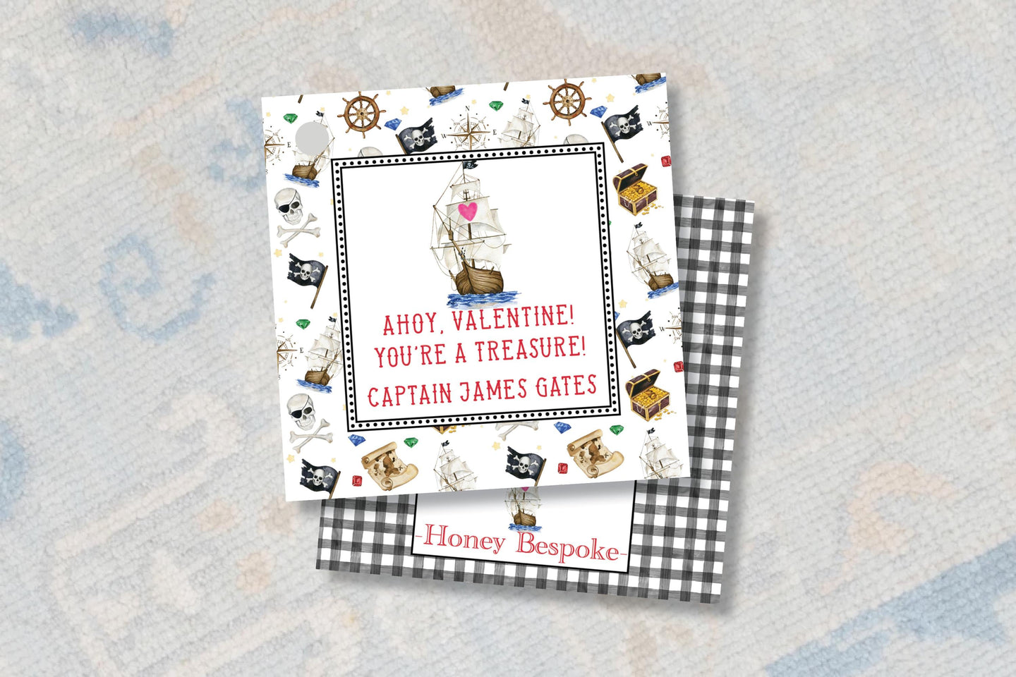 Watercolor Pirate Valentine Gift Tags - Ahoy Themed Classroom Party Favors
