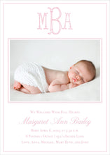 Load image into Gallery viewer, Girl Birth Announcement Card  | Personalized Monogram Birth Card
