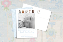 Load image into Gallery viewer, Personalized Safari Animals Birth Announcement | Classic Gingham
