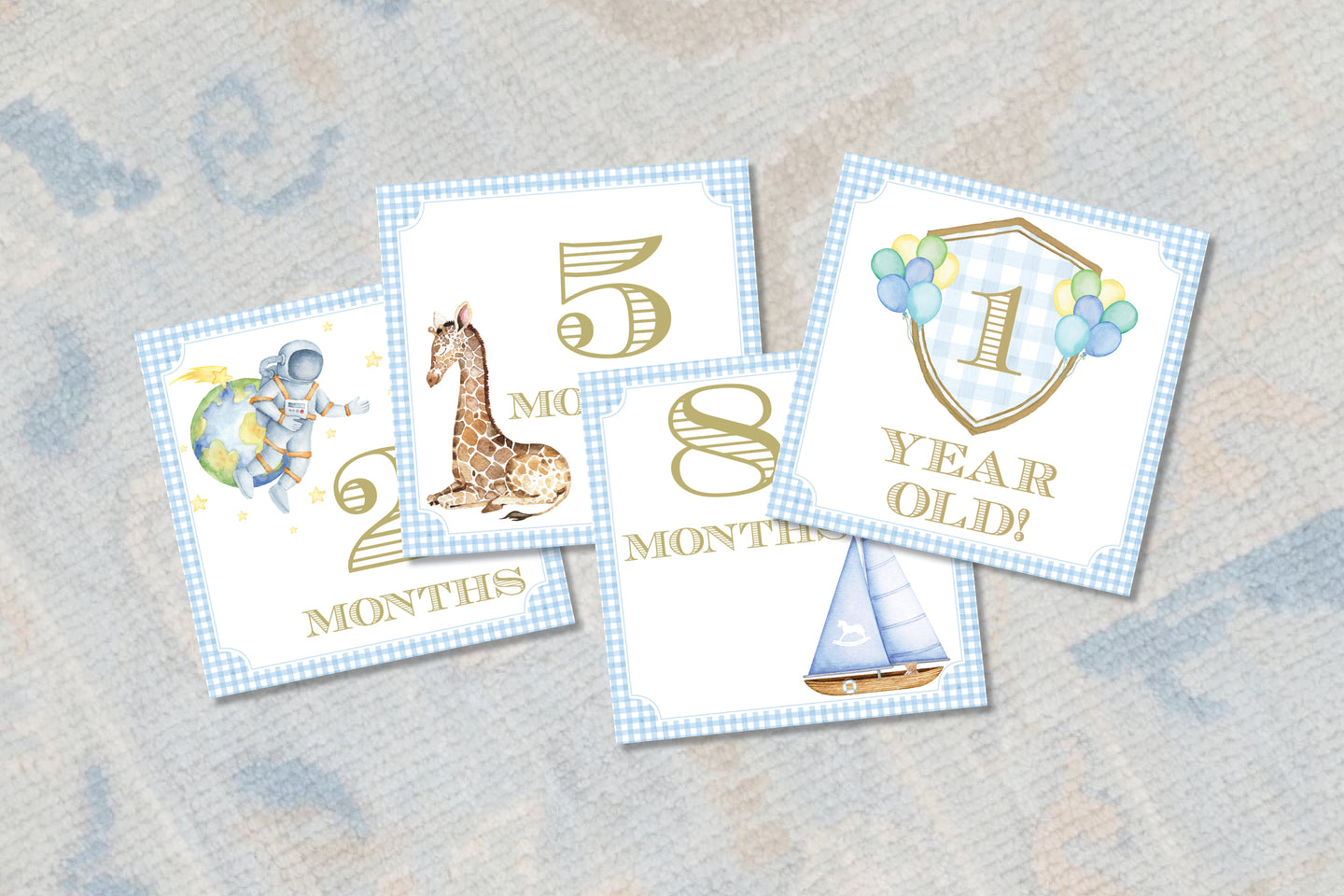 Preppy and Classic Boy Watercolor Milestone Cards