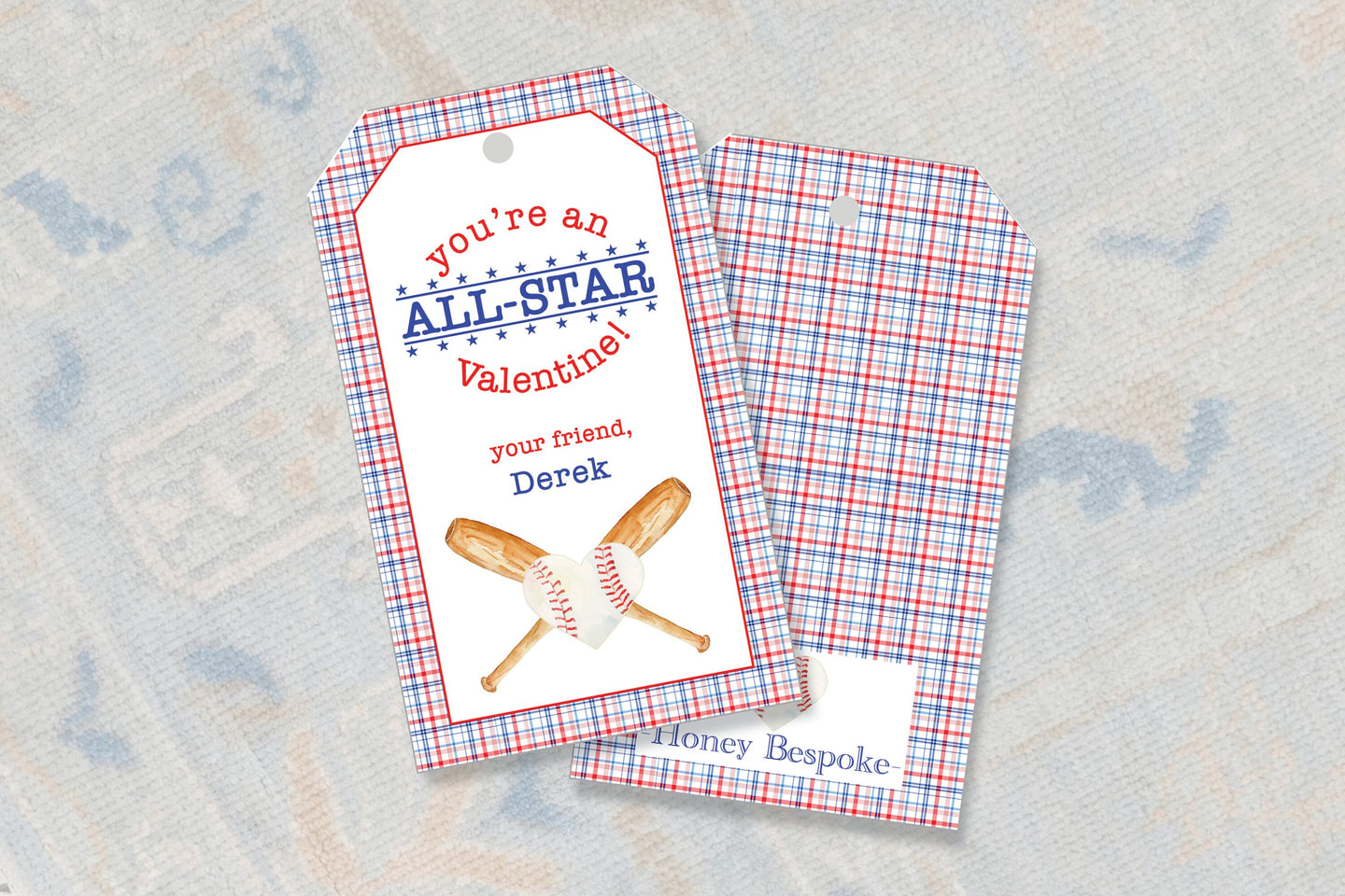Baseball Valentines Gift Tags - All Star Heart Tags for Preppy Southern Valentines Day
