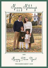 Load image into Gallery viewer, Green Script Happy Holidays Card, front of 5x7 vertical photo card
