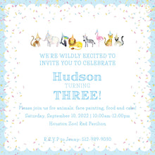 Load image into Gallery viewer, Calling All Party Animals Blue Invitation
