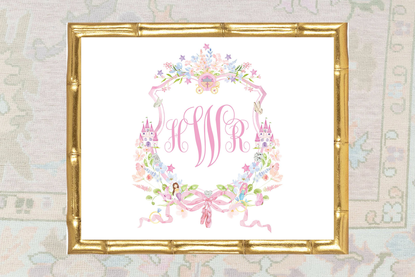 Watercolor Princess and Mermaid Crest Art Prints