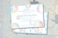 Load image into Gallery viewer, Blue Bubble Party Birthday Invitation
