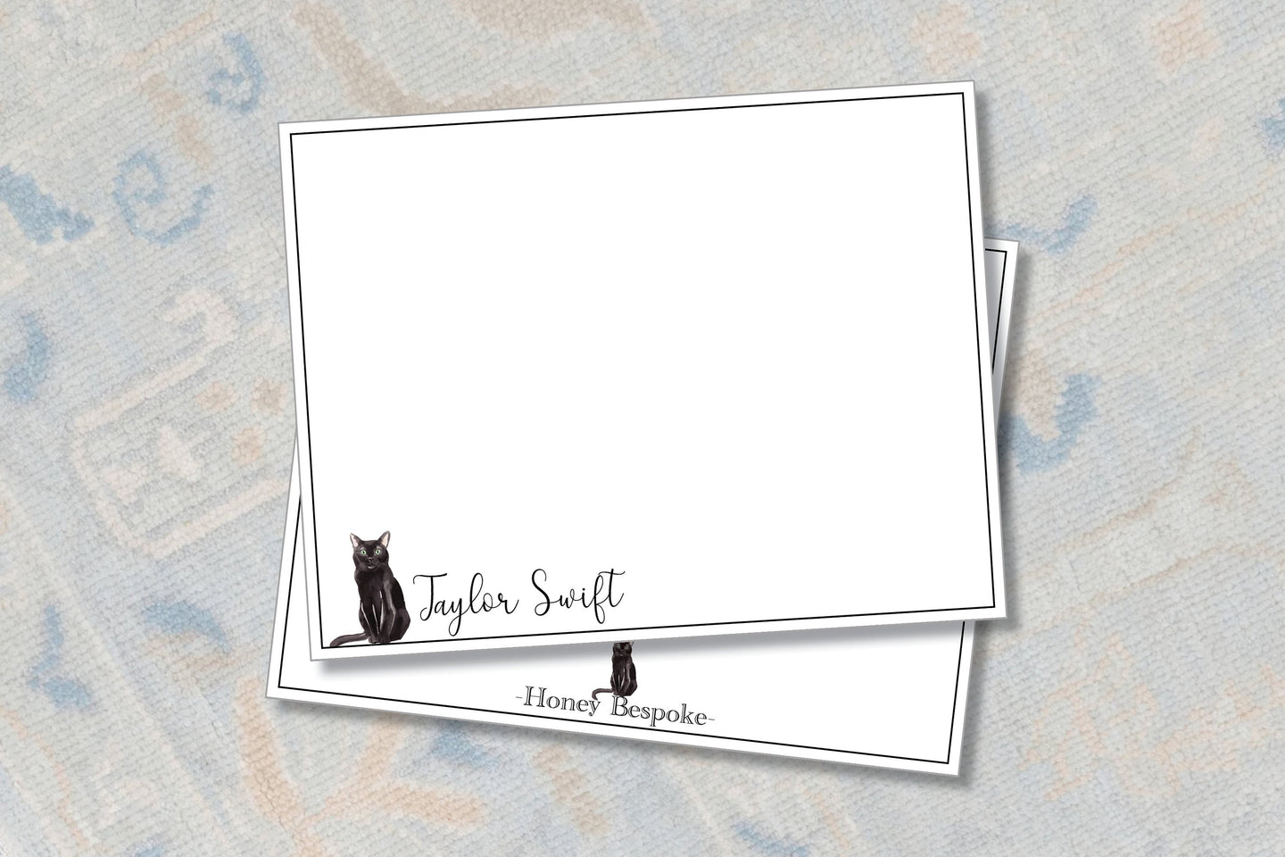 Personalized Watercolor Black Cat Stationery