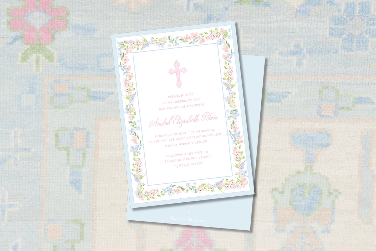 Classic Floral Watercolor Baptism Invitation