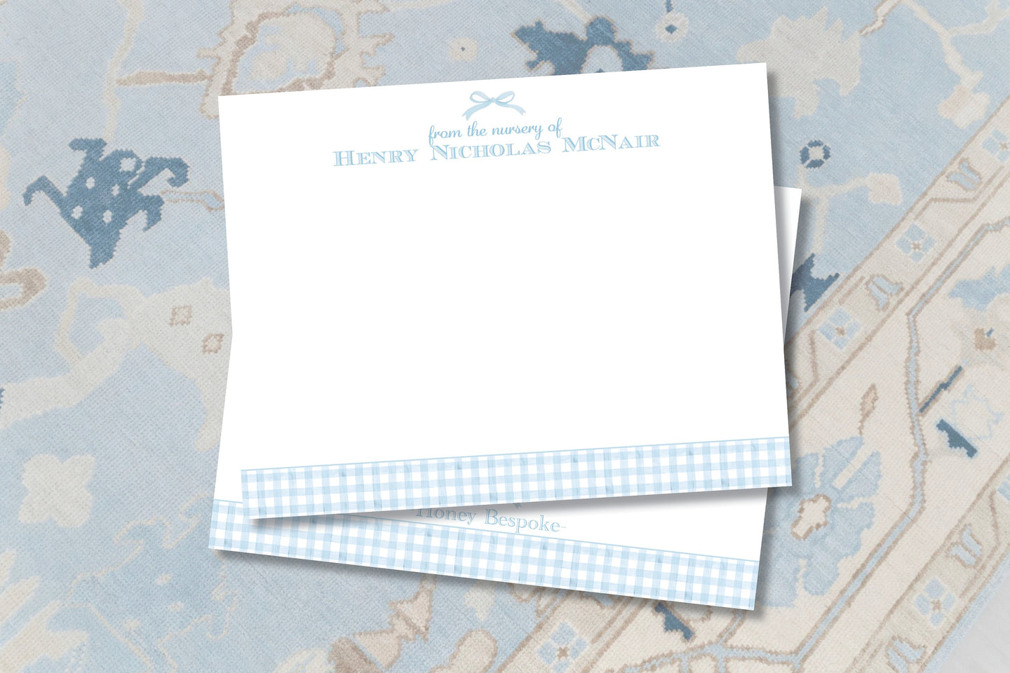 Blue Gingham Baby Stationery