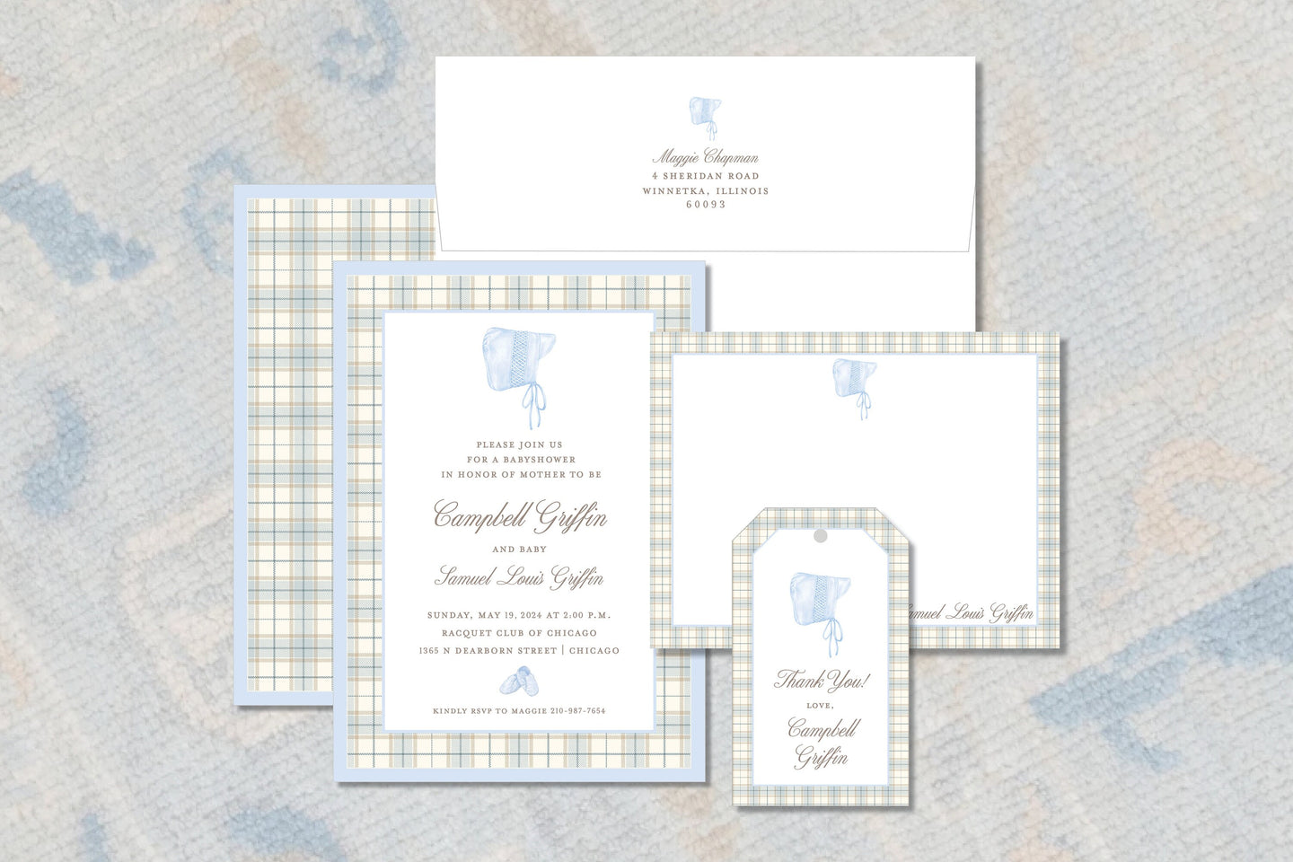 Elegant Plaid Boys Baby Shower Invitation