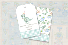 Load image into Gallery viewer, Preppy Dinosaur Birthday Party Gift Tags
