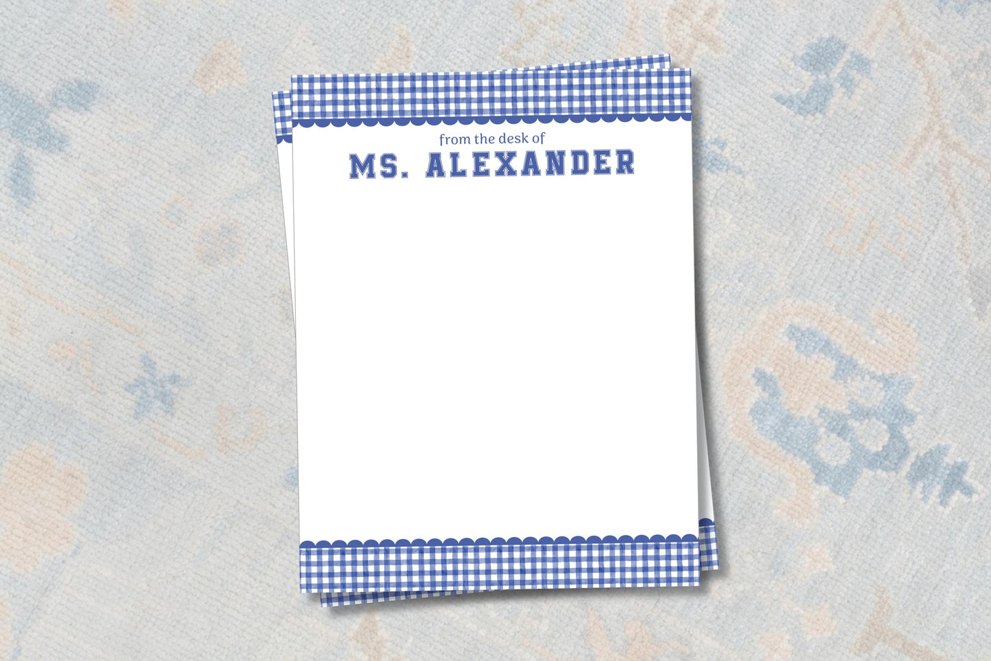 Personalized Teacher Notepad with Gingham and Scallops