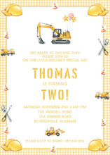 Load image into Gallery viewer, Construction Themed Birthday Invitation
