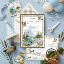 Load image into Gallery viewer, One Lucky Duck Invitation | Baby Hunting 1st Birthday Invite | Mallard Party
