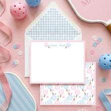 Load image into Gallery viewer, Personalized Pickleball Stationery Set | Pink Blue Paddles Note Cards
