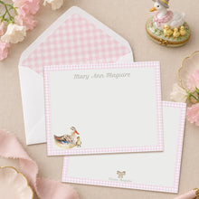Load image into Gallery viewer, Pink gingham bordered duck stationery
