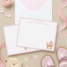 Load image into Gallery viewer, Personalized Baby Girl Stationery | Pink Stroller Note Cards
