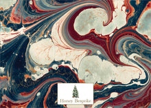Load image into Gallery viewer, Marbled Christmas Tree Card, back of card with Honey Bespoke logo
