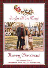 Load image into Gallery viewer, Santa Sleigh Plaid Christmas Card, front of 5x7 vertical photo card

