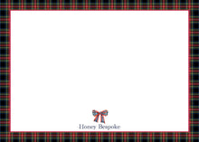 Load image into Gallery viewer, Tartan Bow Christmas Card, back of card with Honey Bespoke logo
