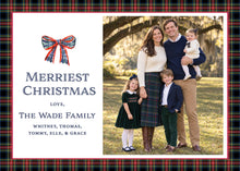 Load image into Gallery viewer, Tartan Bow Christmas Card, front of 5x7 horizontal photo card
