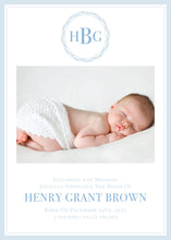 Load image into Gallery viewer, Monogram Baby Birth Announcement / Gingham Baby/  Preppy Baby Annoucement / Classic / Blue /Newborn / Girl / Boy / Pink / Photo / Invitation
