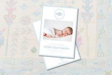 Load image into Gallery viewer, Monogram Baby Birth Announcement / Gingham Baby/  Preppy Baby Annoucement / Classic / Blue /Newborn / Girl / Boy / Pink / Photo / Invitation
