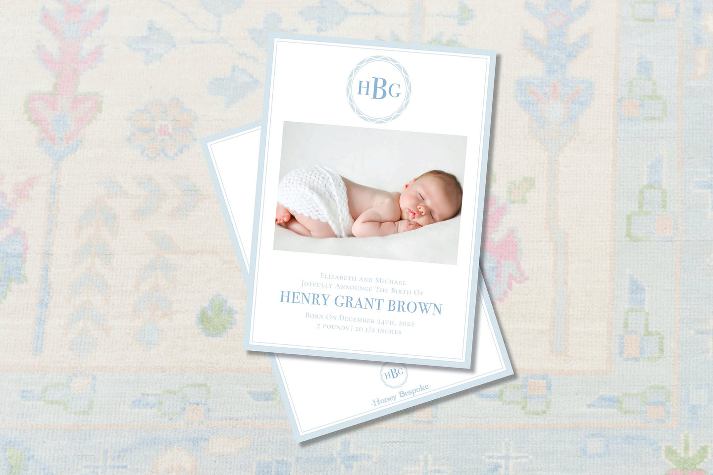 Monogram Baby Birth Announcement / Gingham Baby/  Preppy Baby Annoucement / Classic / Blue /Newborn / Girl / Boy / Pink / Photo / Invitation