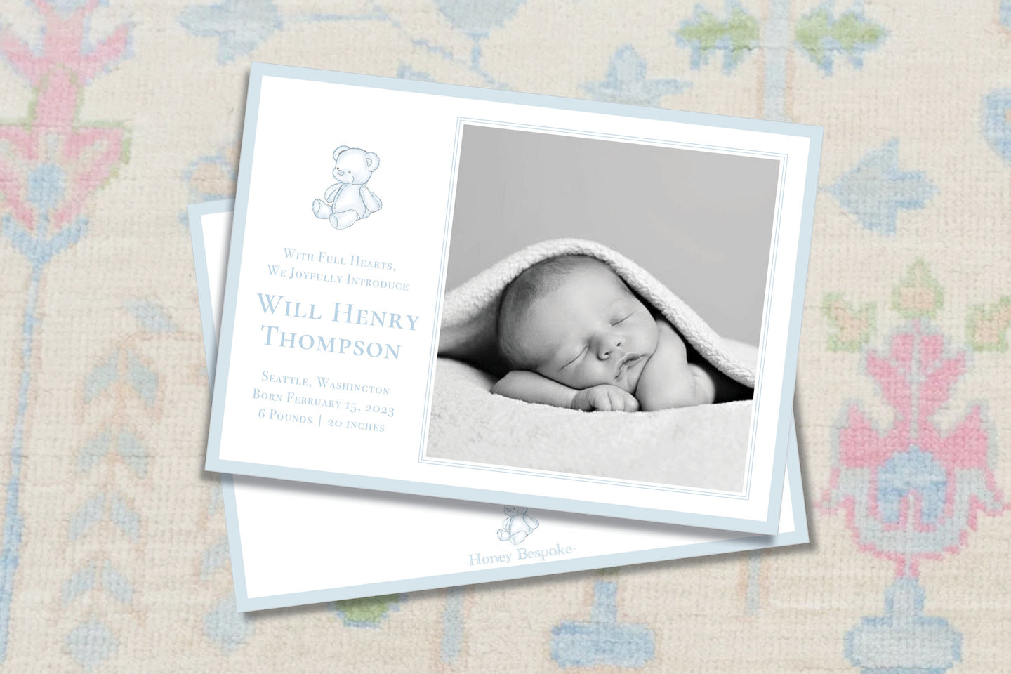 Monogram Baby Birth Announcement / Gingham / Classic / Birth / Blue /Newborn / Girl / Boy / Pink / Watercolor / Preppy / Photo / Invitation