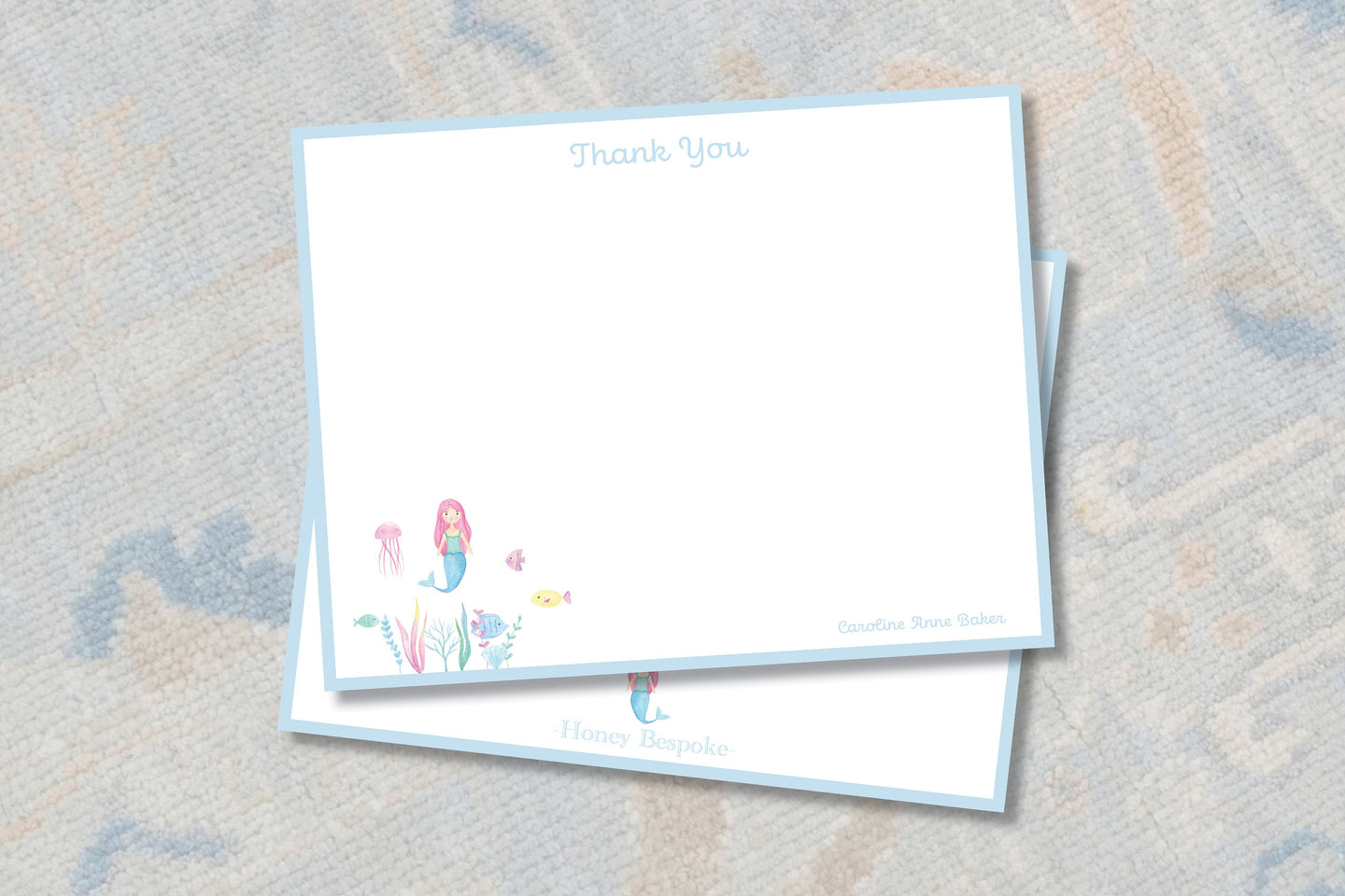 Personalized Watercolor Stationery / Girls Stationery Set / Mermaid / Personalized Thank You Cards / Preppy Stationery / Thank you Notes