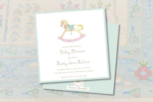 Load image into Gallery viewer, Baby Shower Invitation Watercolor / Rocking Horse / Preppy Invitation / Christening / Dedication / Baby Girl / Personalized Baby Shower
