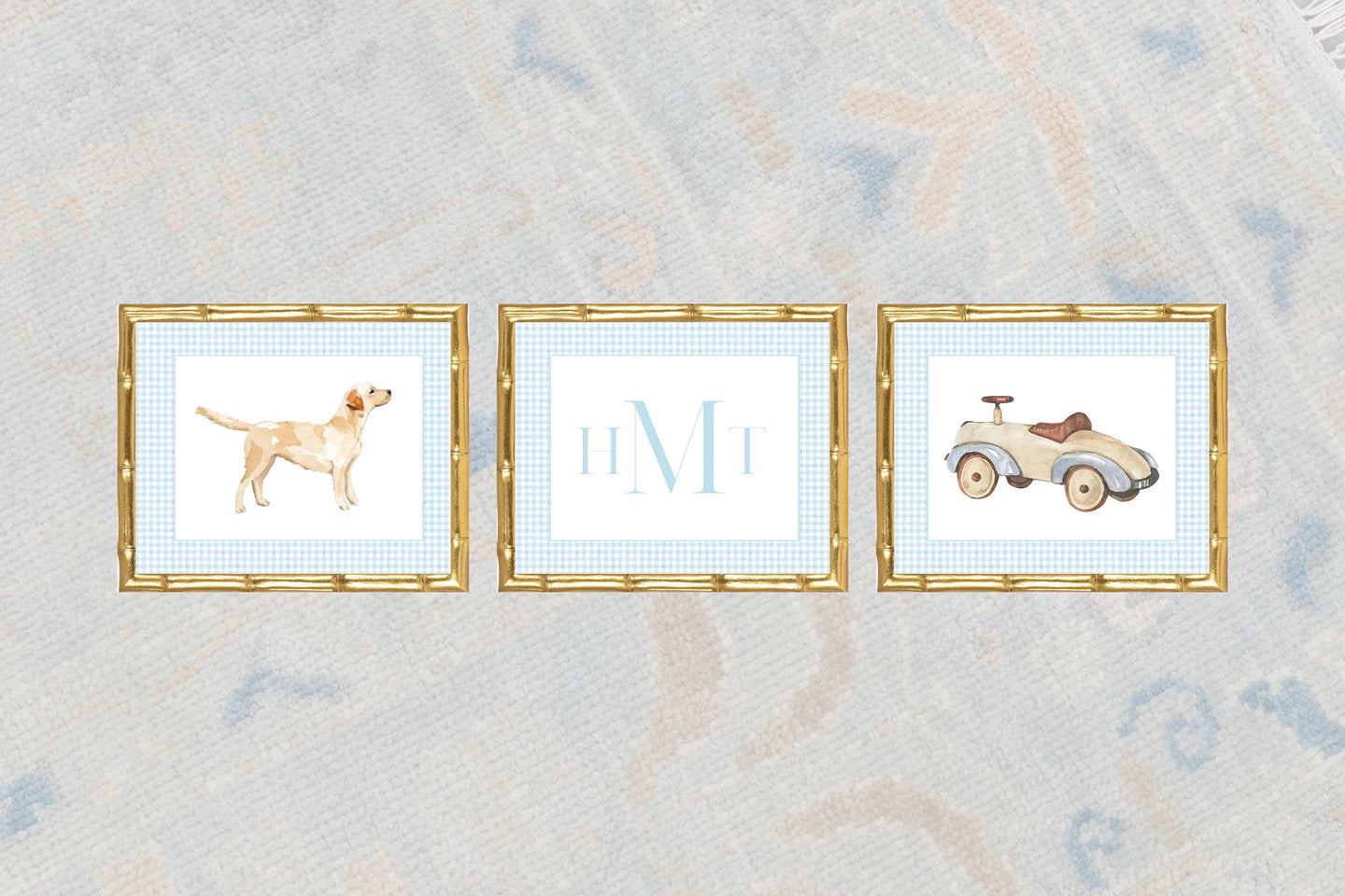 Watercolor Nursery Art Print / Nursery Art / Boy Art Print / Car Theme Nursery / Dog Theme Nursery / Baby Shower Gift / Gingham / Labrador