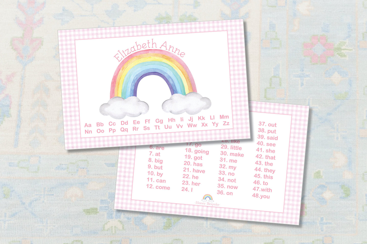 Personalized Summertime Placemat / Watercolor Rainbow Placemat / Sight Words Placemat / Educational Placemat / Laminated Placemat